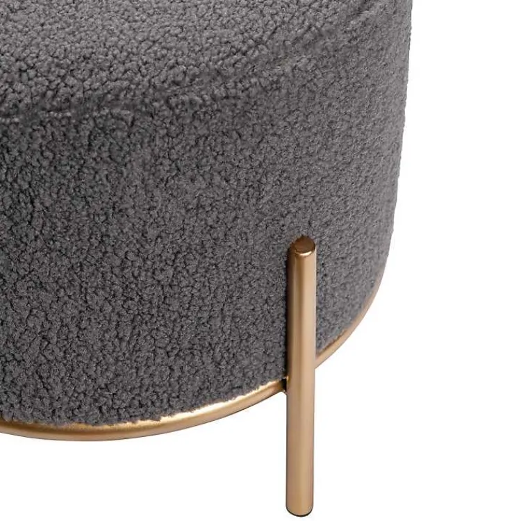 Kirklands Home Sherpa Upholstered Round Ottoman Gray