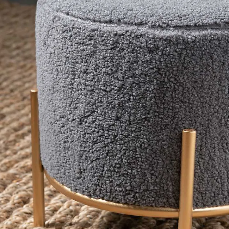 Kirklands Home Sherpa Upholstered Round Ottoman Gray