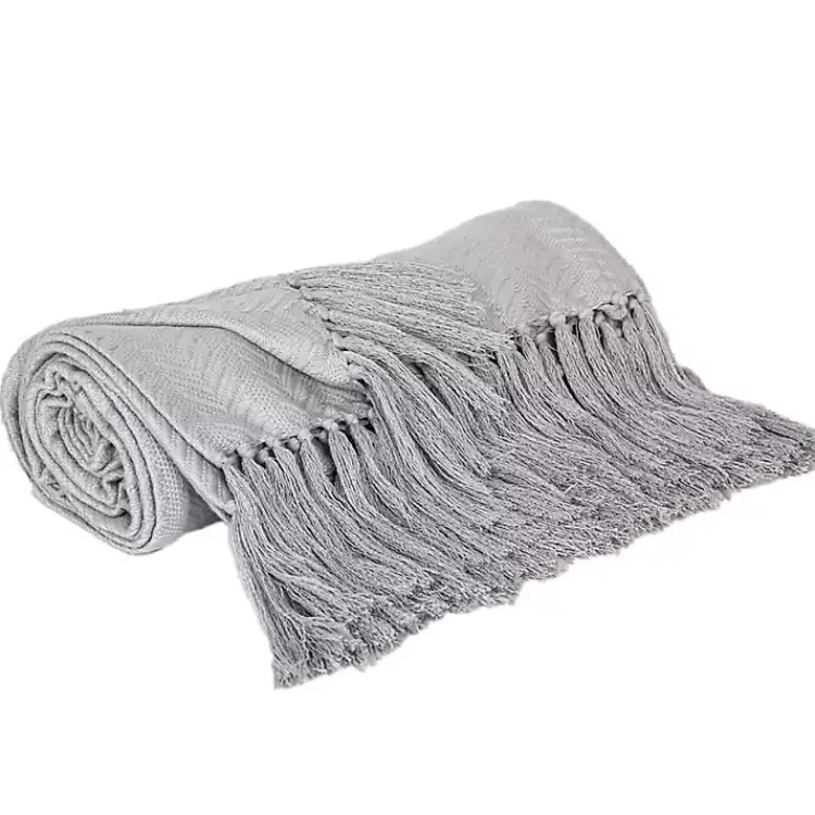 Blankets & Throws>Kirklands Home Simple Chevron Tassel Throw Gray