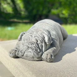 Kirklands Home Sleeping Bulldog Outdoor Statue Gray Clearance