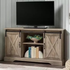 Kirklands Home Sliding Barn Doors Corner TV Stand Gray Best