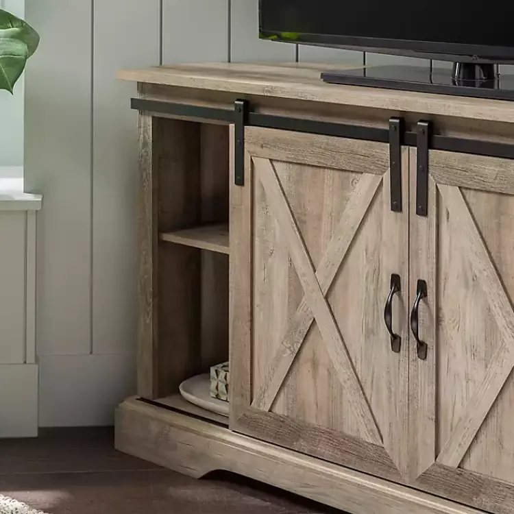 Kirklands Home Sliding Barn Doors Corner TV Stand Gray Best