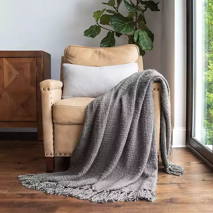 Blankets & Throws>Kirklands Home Slubbed Yarn Throw Gray