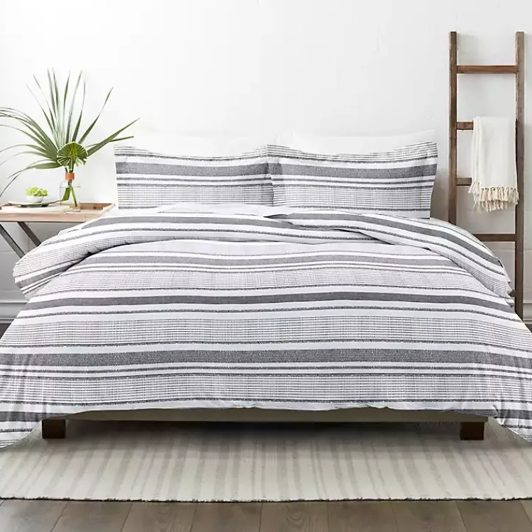 Kirklands Home Gray Soft Striped 3-Pc. Twin Duvet Cover Set Clearance