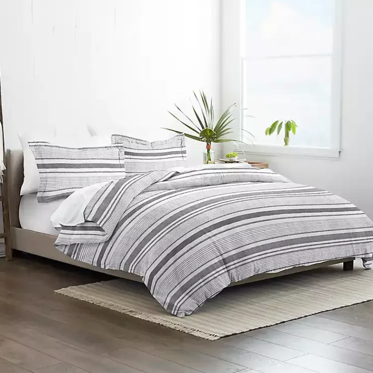 Kirklands Home Gray Soft Striped 3-Pc. Twin Duvet Cover Set Clearance