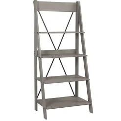 Kirklands Home Gray Solid Wood Ladder Bookshelf Clearance