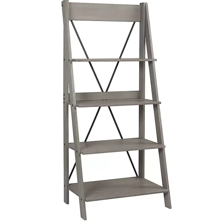Kirklands Home Gray Solid Wood Ladder Bookshelf Clearance