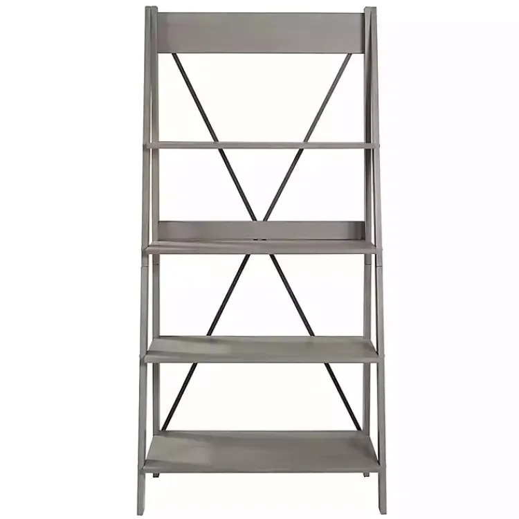 Kirklands Home Gray Solid Wood Ladder Bookshelf Clearance