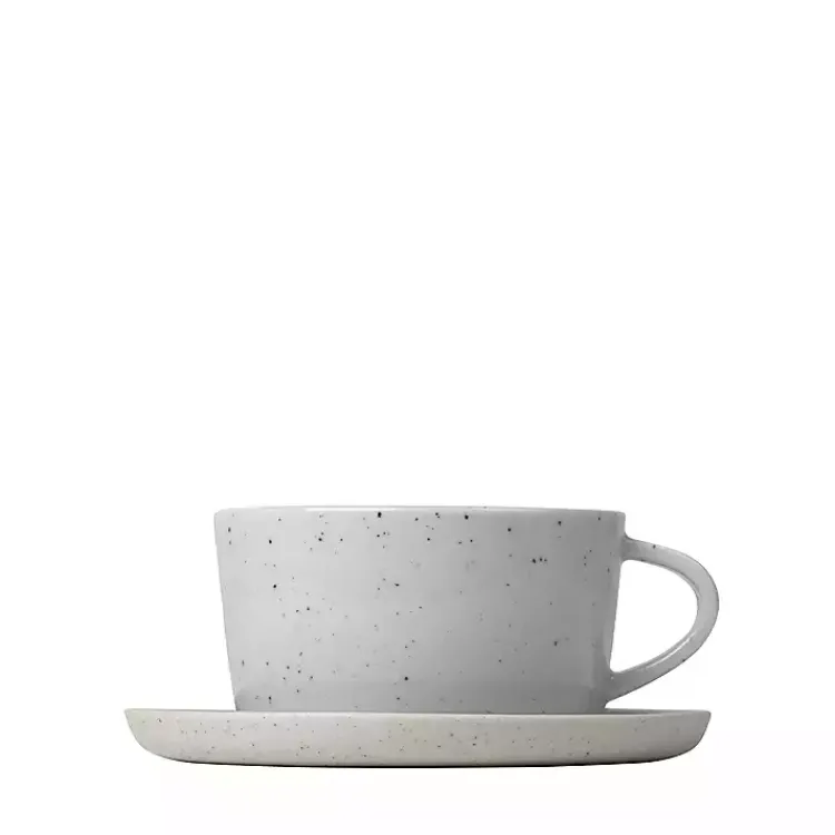 Kirklands Home Speckled Ceramic Mugs and Saucers, Set of 2 Gray Hot