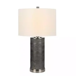 Kirklands Home Stone and Steel Cylinder Table Lamp Gray New