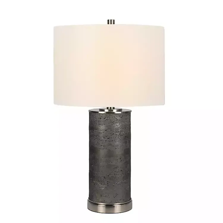 Kirklands Home Stone and Steel Cylinder Table Lamp Gray New
