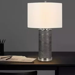 Kirklands Home Stone and Steel Cylinder Table Lamp Gray New