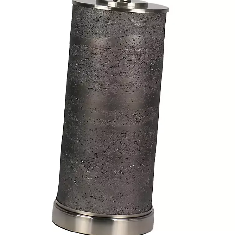 Kirklands Home Stone and Steel Cylinder Table Lamp Gray New
