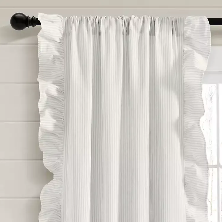 Kirklands Home Gray Stripe Ruffled Curtain Panel Set, 84 in.