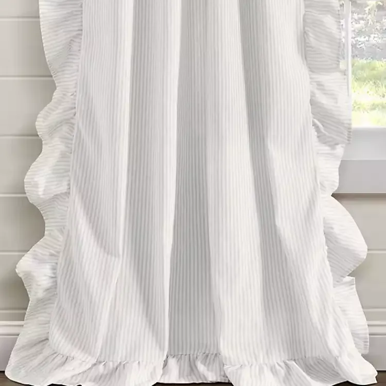 Kirklands Home Gray Stripe Ruffled Curtain Panel Set, 84 in.