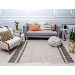 Kirklands Home Gray Striped Border Area Rug Sale