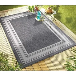 Kirklands Home Gray Striped Border Outdoor Area Rug, 7x9 Hot