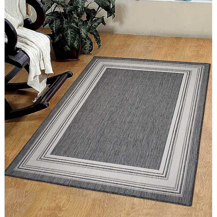Kirklands Home Gray Striped Border Outdoor Area Rug, 7x9 Hot