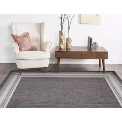 Kirklands Home Gray Striped Border Outdoor Area Rug, 7x9 Hot