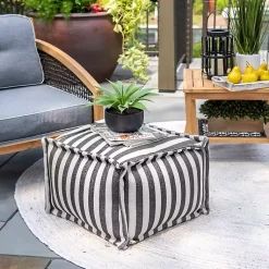 Kirklands Home Striped Outdoor Pouf Gray Best