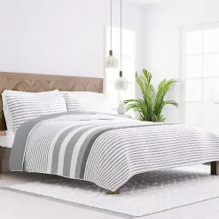 Kirklands Home Gray Striped Reversible 2-pc. Twin Quilt Set New