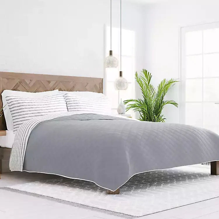 Kirklands Home Gray Striped Reversible 2-pc. Twin Quilt Set New