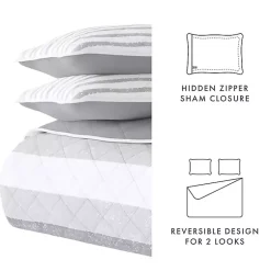 Kirklands Home Gray Striped Reversible 2-pc. Twin Quilt Set New