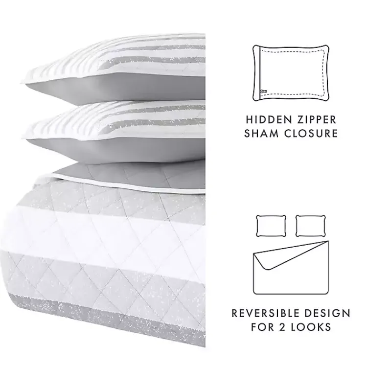 Kirklands Home Gray Striped Reversible 2-pc. Twin Quilt Set New