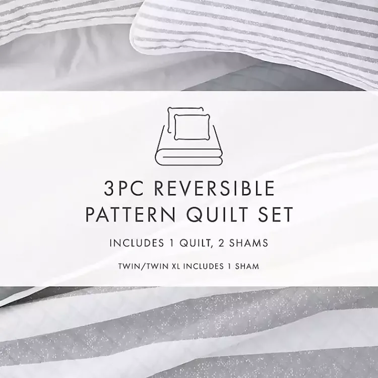 Kirklands Home Gray Striped Reversible 2-pc. Twin Quilt Set New