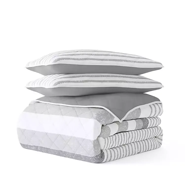 Kirklands Home Gray Striped Reversible 3-pc. Queen Quilt Set Outlet