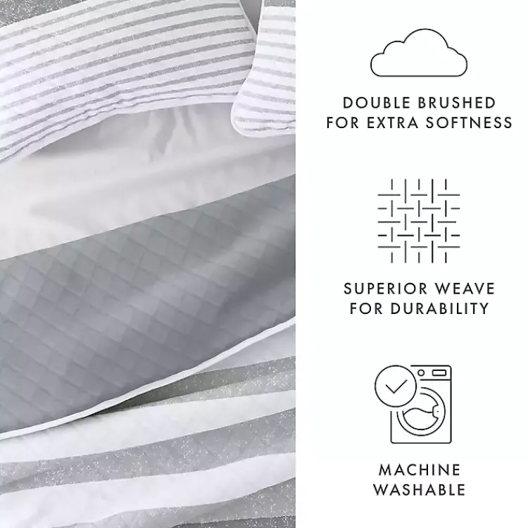 Kirklands Home Gray Striped Reversible 3-pc. Queen Quilt Set Outlet