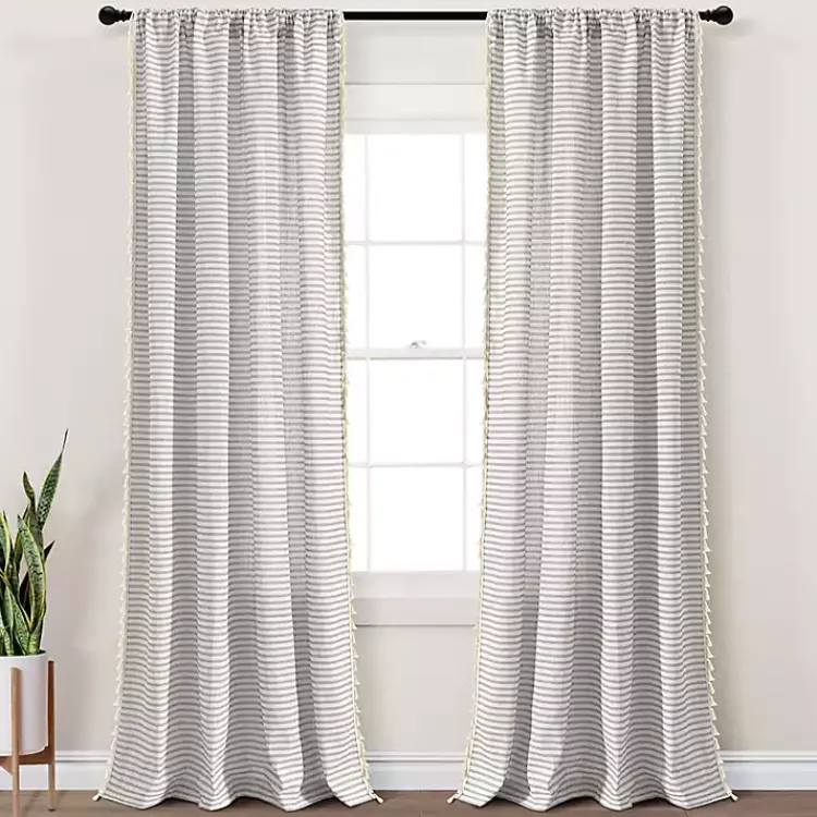 Kirklands Home Gray Striped Tassel Curtain Panel Set, 84 in. Discount