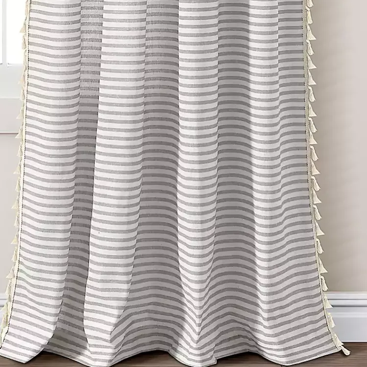 Kirklands Home Gray Striped Tassel Curtain Panel Set, 84 in. Discount