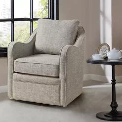 Kirklands Home Swivel Upholstered Wide Seat Accent Chair Gray
