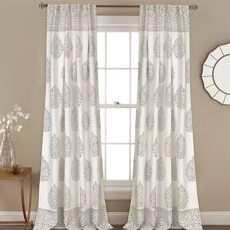 Kirklands Home Gray Teardrop Leaves Curtain Panel Set, 84 in. Hot