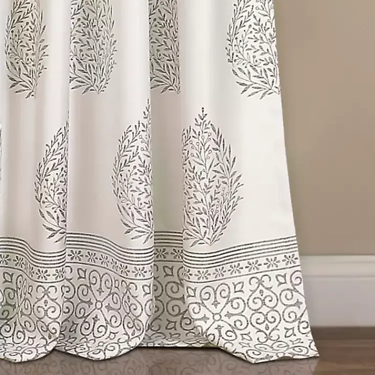 Kirklands Home Gray Teardrop Leaves Curtain Panel Set, 84 in. Hot