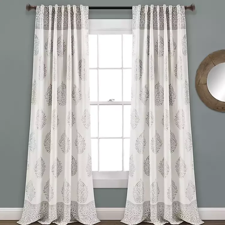 Kirklands Home Gray Teardrop Leaves Curtain Panel Set, 95 in. Online