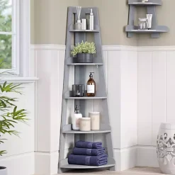 Kirklands Home Gray 5-Tier Corner Ladder Bookshelf Clearance