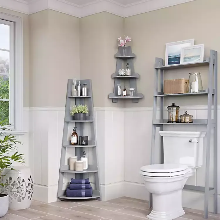 Kirklands Home Gray 5-Tier Corner Ladder Bookshelf Clearance