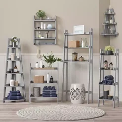 Kirklands Home Gray 5-Tier Corner Ladder Bookshelf Clearance