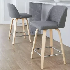 Kirklands Home Torino Upholstered Counter Stools, Set of 2 Gray New