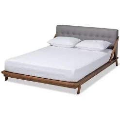 Kirklands Home Tufted and Natural Walnut King Platform Bed Gray New