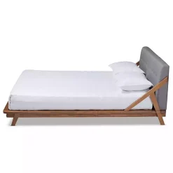 Kirklands Home Tufted and Natural Walnut King Platform Bed Gray New