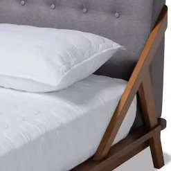 Kirklands Home Tufted and Natural Walnut King Platform Bed Gray New