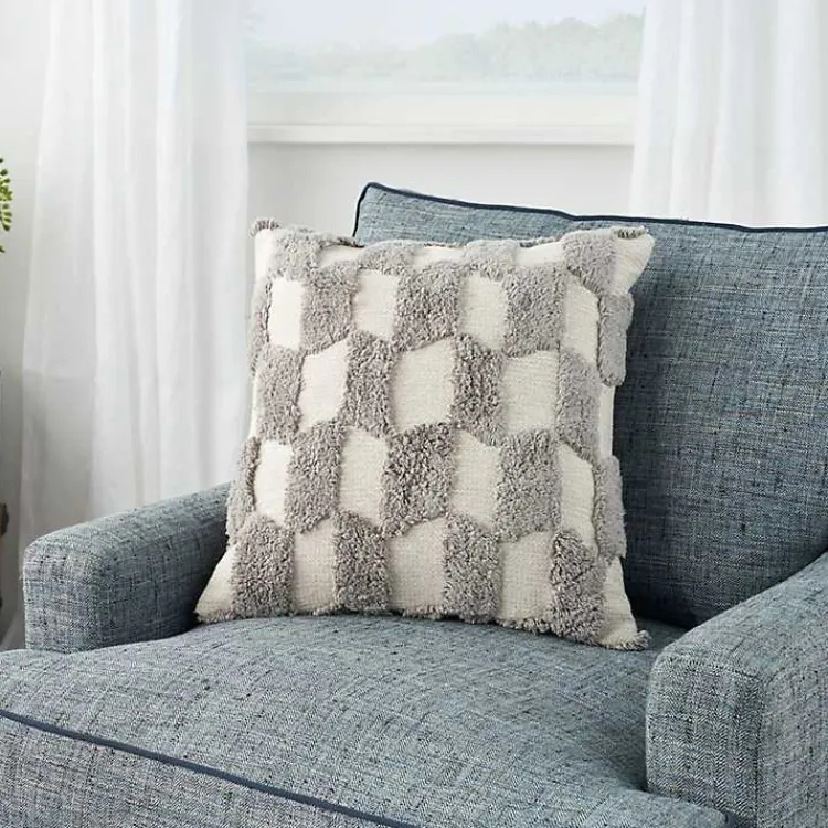 Pillows>Kirklands Home Tufted Diagonal Checkers Throw Pillow Gray