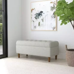 Kirklands Home Tufted Upholstered Storage Bench Gray Clearance