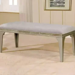 Kirklands Home Tufted Upholstered Silver Dining Bench Gray Clearance