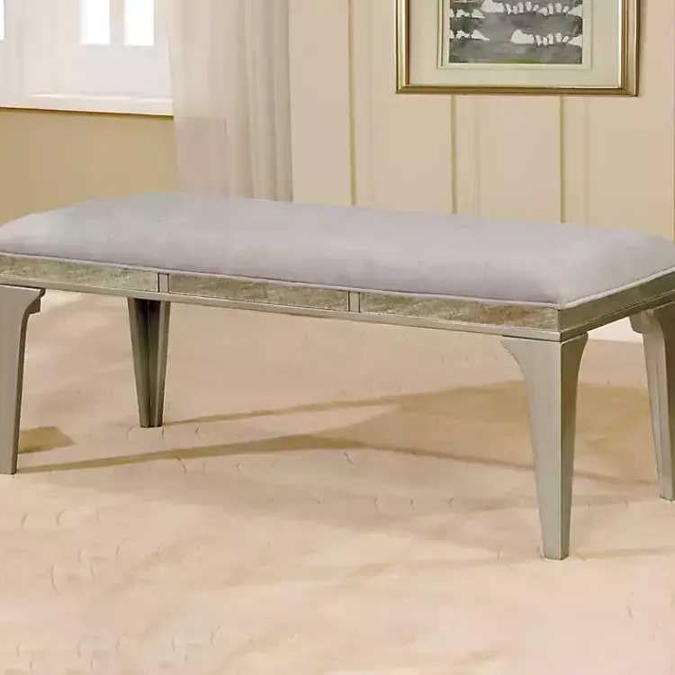 Kirklands Home Tufted Upholstered Silver Dining Bench Gray Clearance
