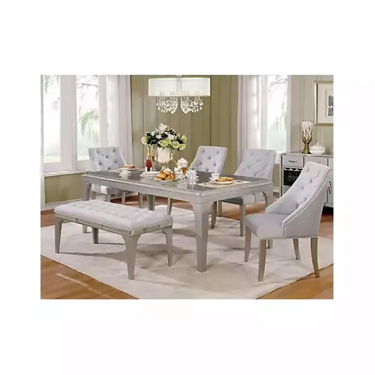 Kirklands Home Tufted Upholstered Silver Dining Bench Gray Clearance
