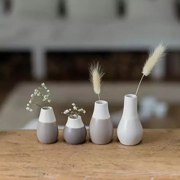 Vases>Kirklands Home Two-Toned Mini Vases, Set of 4 Gray